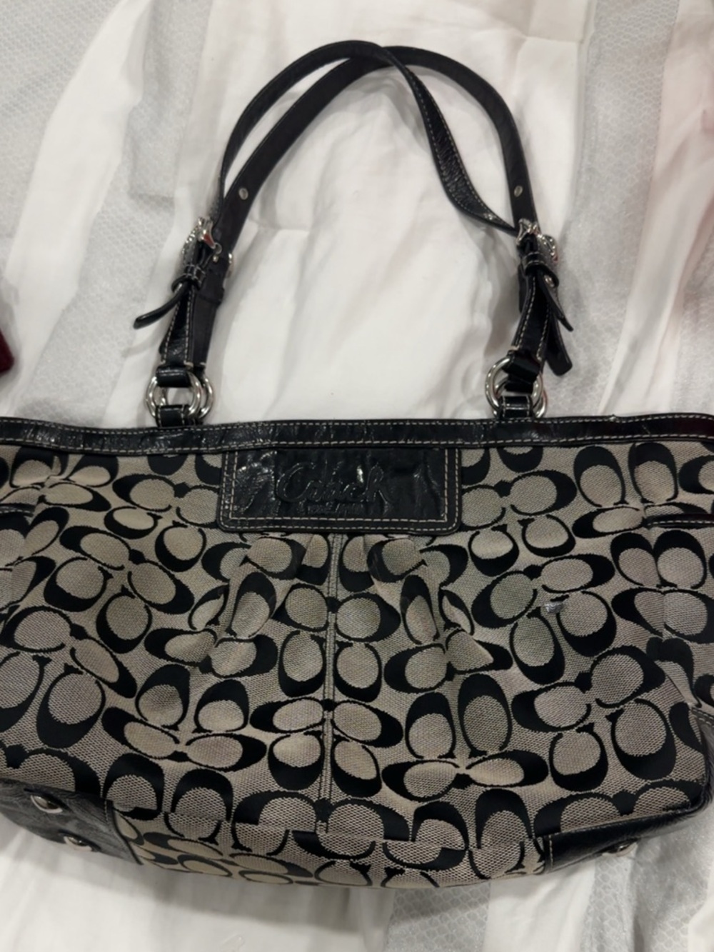 Coach Black and Tan Signature Tote with Double Straps